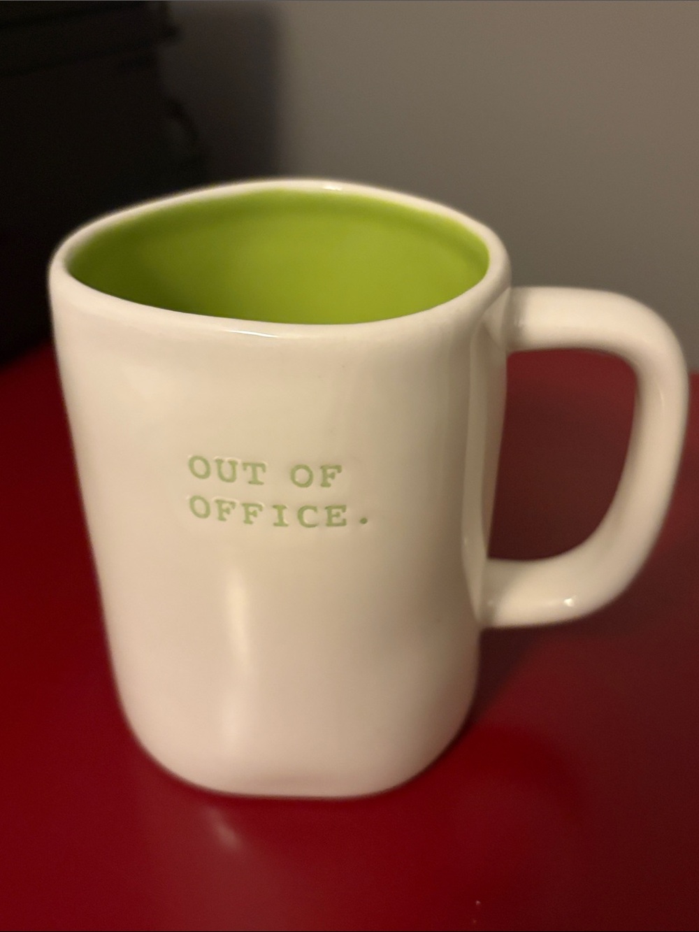 Rae Dunn White Ceramic Mug with Lime Interior - OUT OF OFFICE